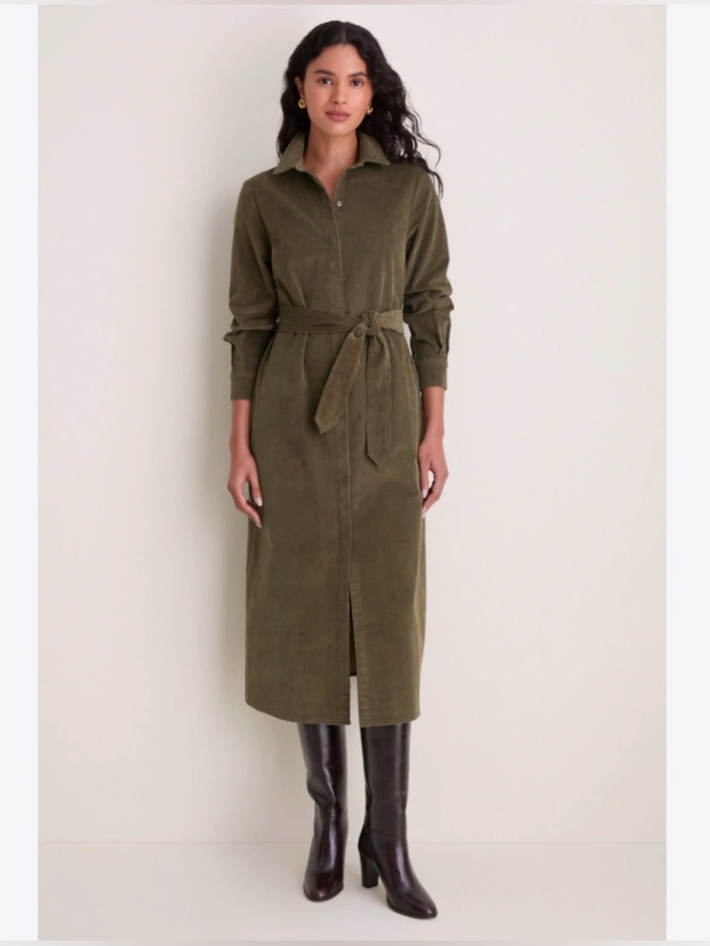 Tuckernuck Olive Belted Collared Midi Dress